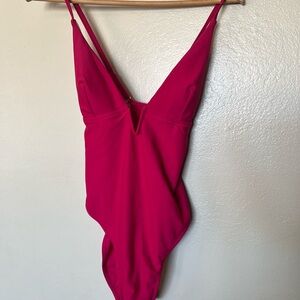 Cupshe Hot Pink V-Neck One-Piece Swimsuit